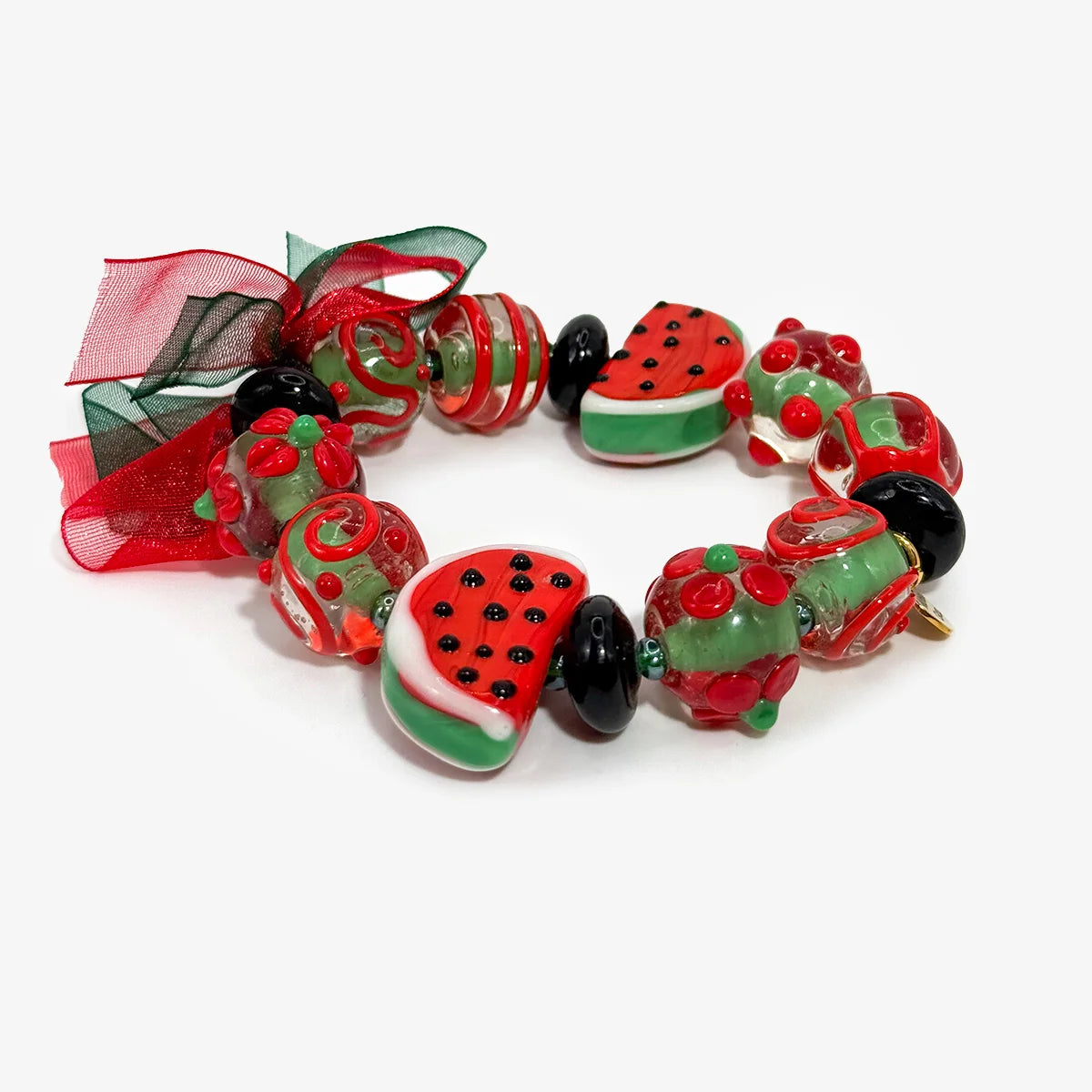 Large Bead Bracelet & Earrings, Watermelon, Handcrafted in Italy