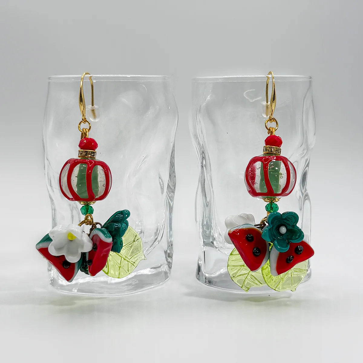 Large Bead Bracelet & Earrings, Watermelon, Handcrafted in Italy