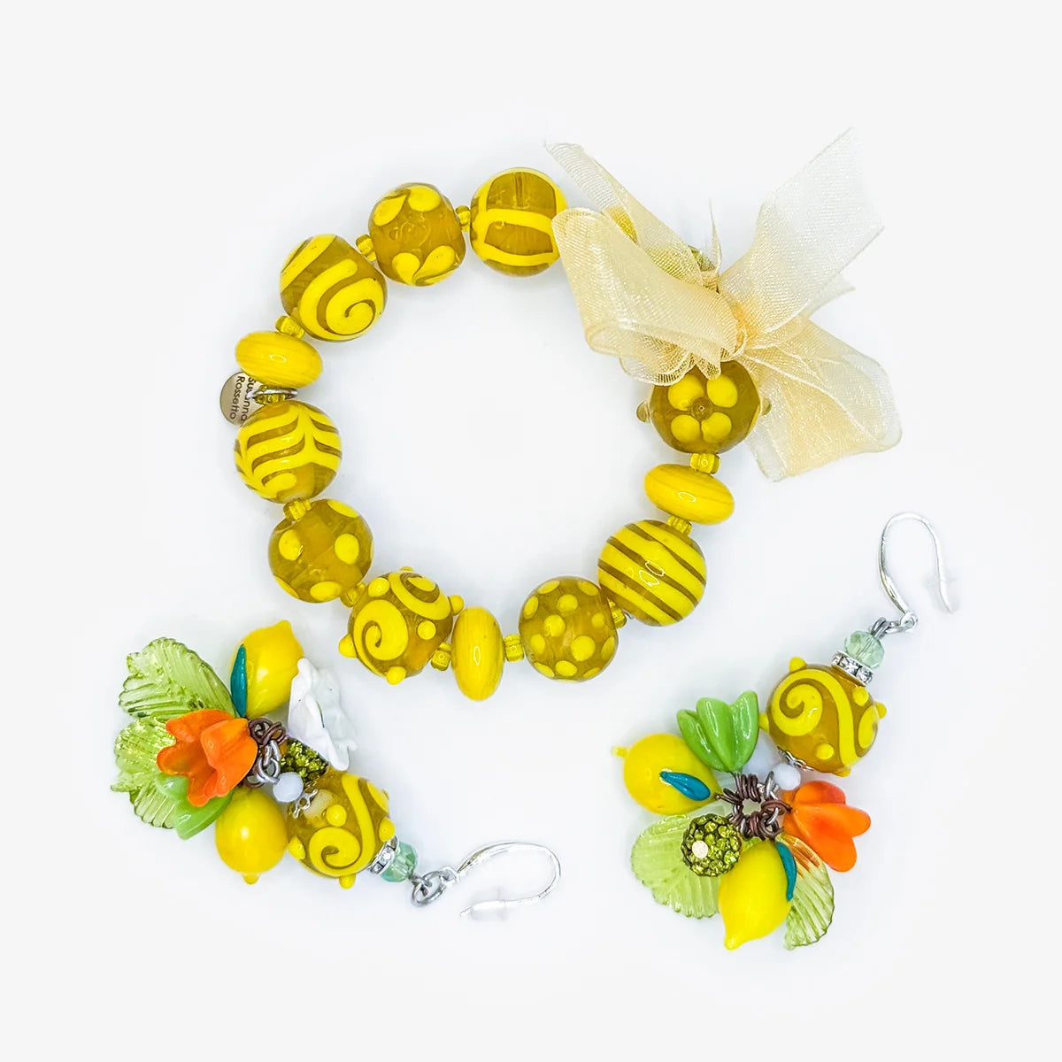 Lemon Fruit Bracelet - Earrings - Murano Glass Beads