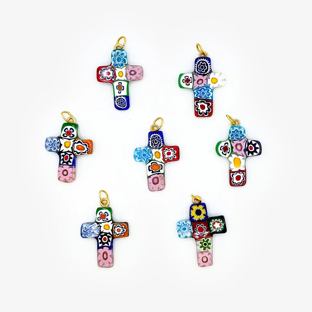 Italian Millefiori cross pendant by My Italian Decor featuring colorful glass beads and detailed craftsmanship.