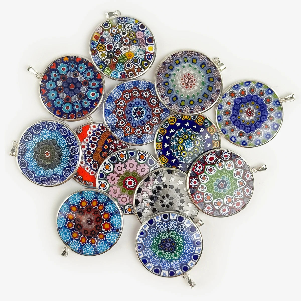 Large Millefiori disc pendant by My Italian Decor featuring vibrant colorful glass floral patterns in a charming charm design.