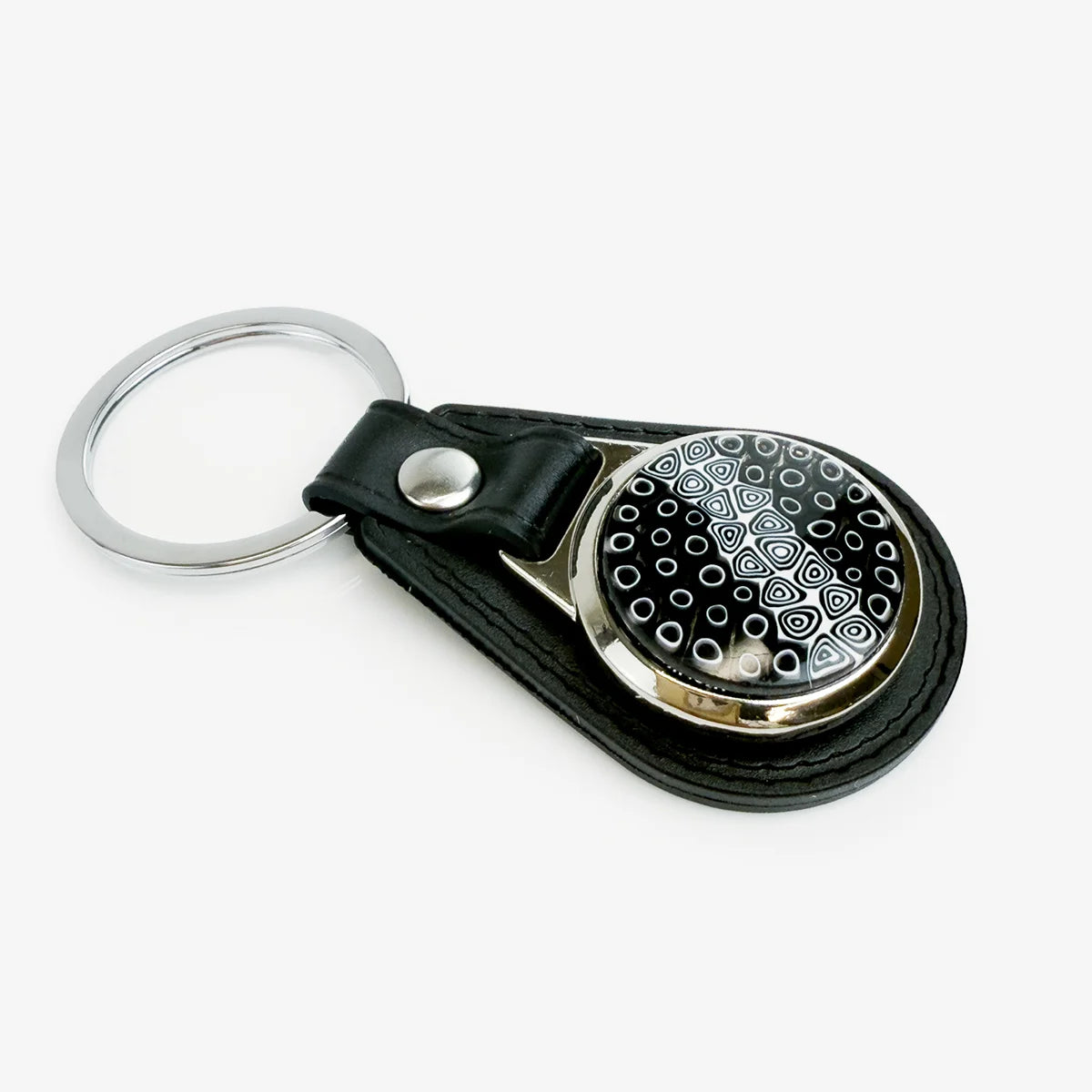 Leather keychain with colorful Millefiori disc from My Italian Decor, featuring a stylish and durable key ring design.