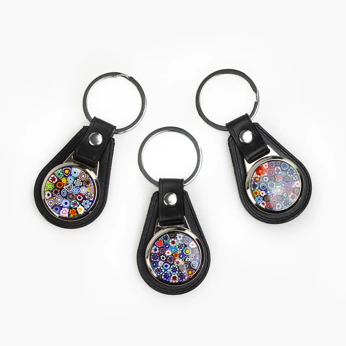 Leather Keychain / Key Ring with Millefiori Disc