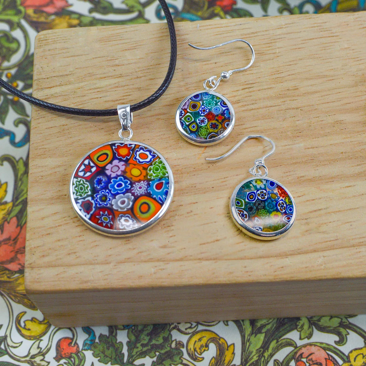 Millefiori Pendant & Earring Set, Murano Glass