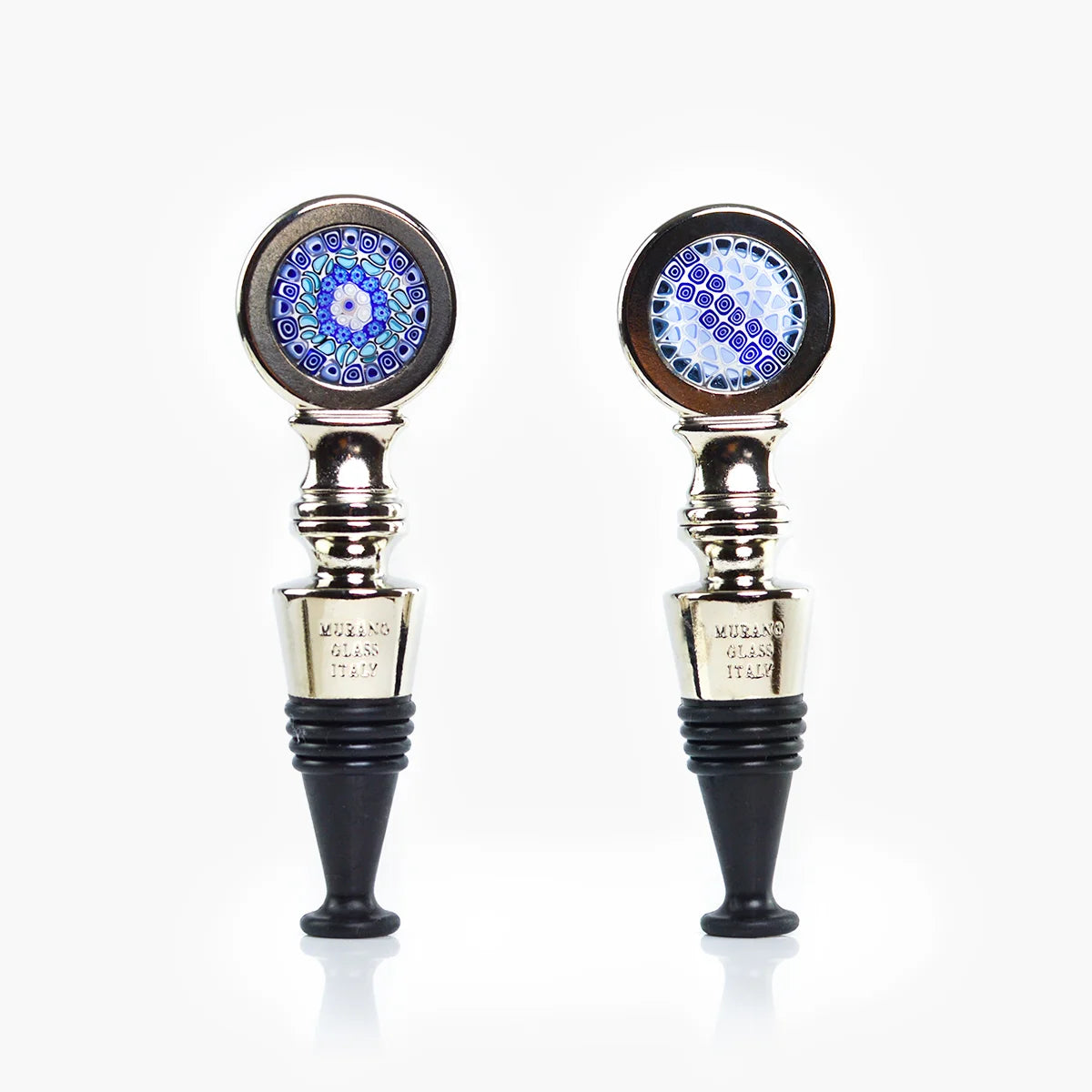 Italian-made Millefiori metal wine stopper from My Italian Decor, featuring colorful glass motifs and durable stainless steel design.