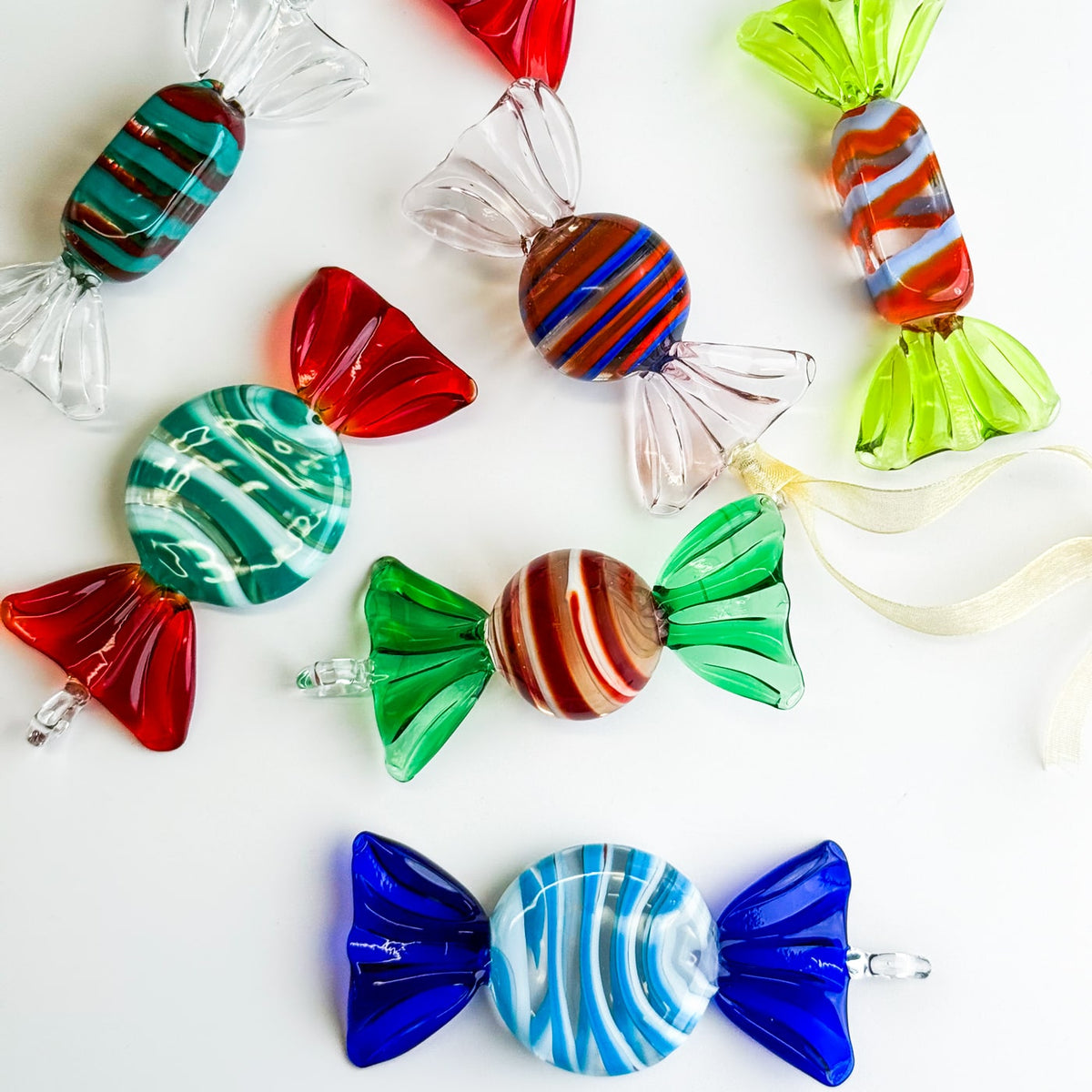 Glass Candy Ornaments Set of 3, Murano Glass
