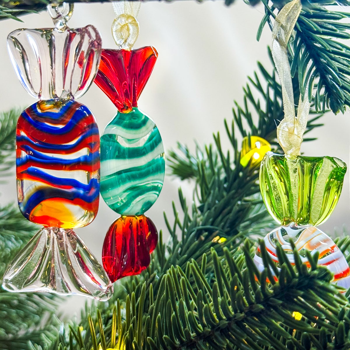 Glass Candy Ornaments Set of 3, Murano Glass