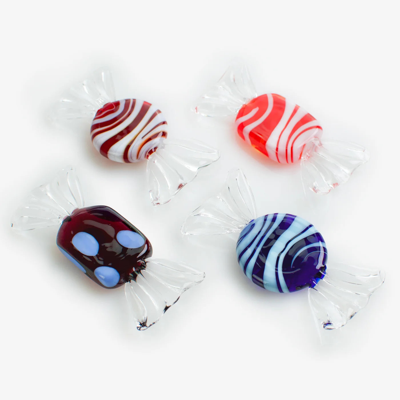 Set of colorful Murano Glass Candy artificial food, classic design, from MyItalianDecor, showcasing three decorative glass candies.