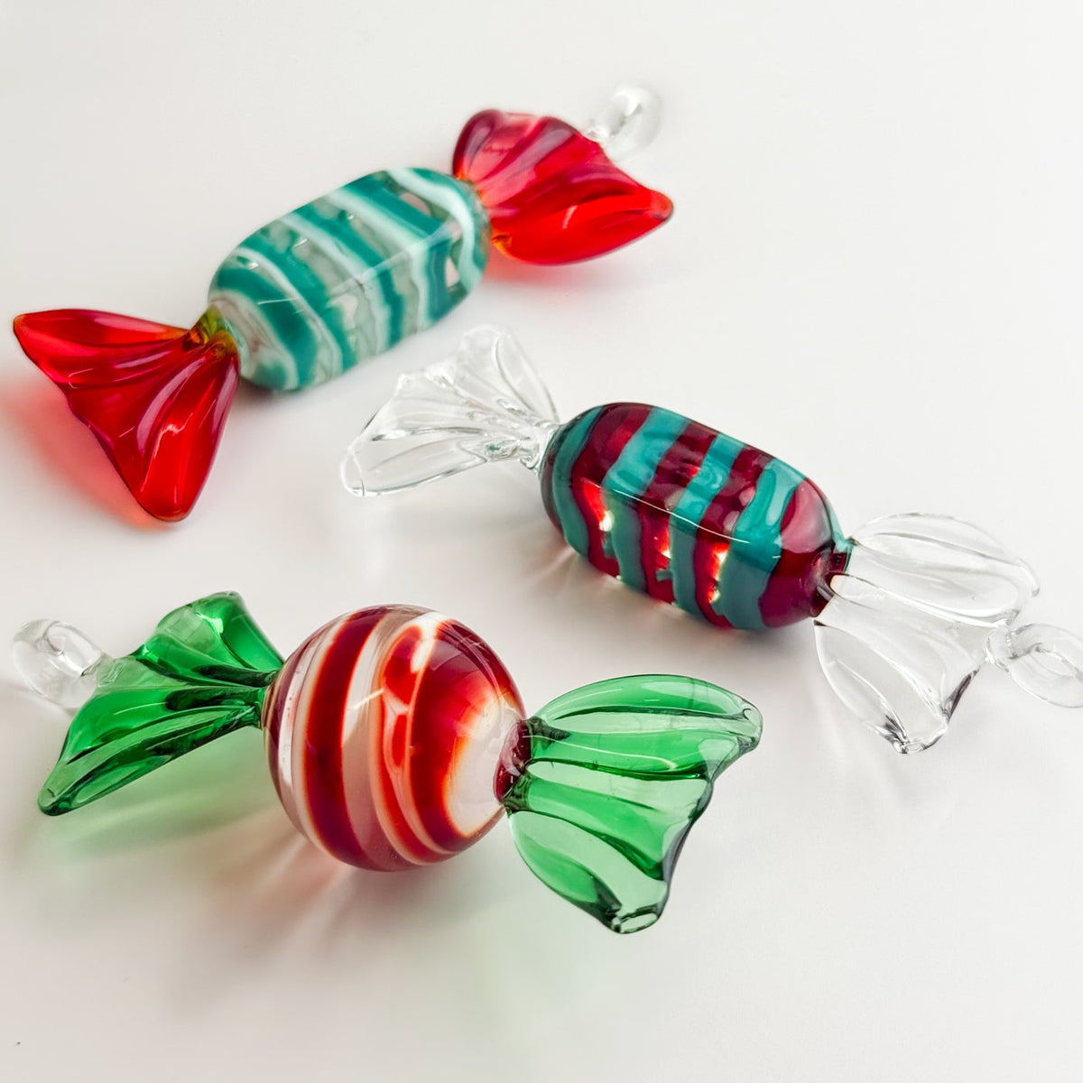 Glass Candy Ornaments Set of 3, Murano Glass