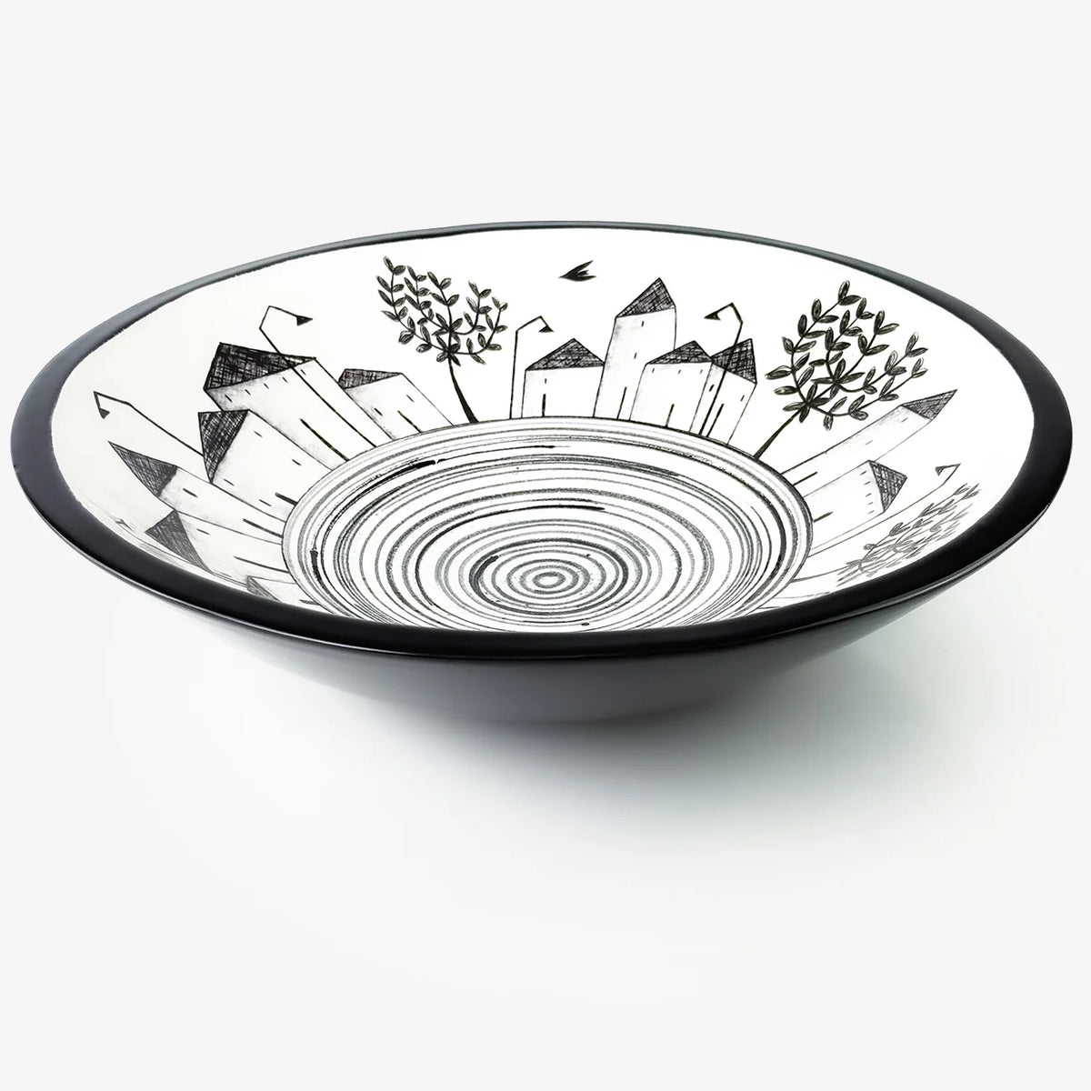Hand-Painted Ceramic Italian Village Centerpiece Bowls