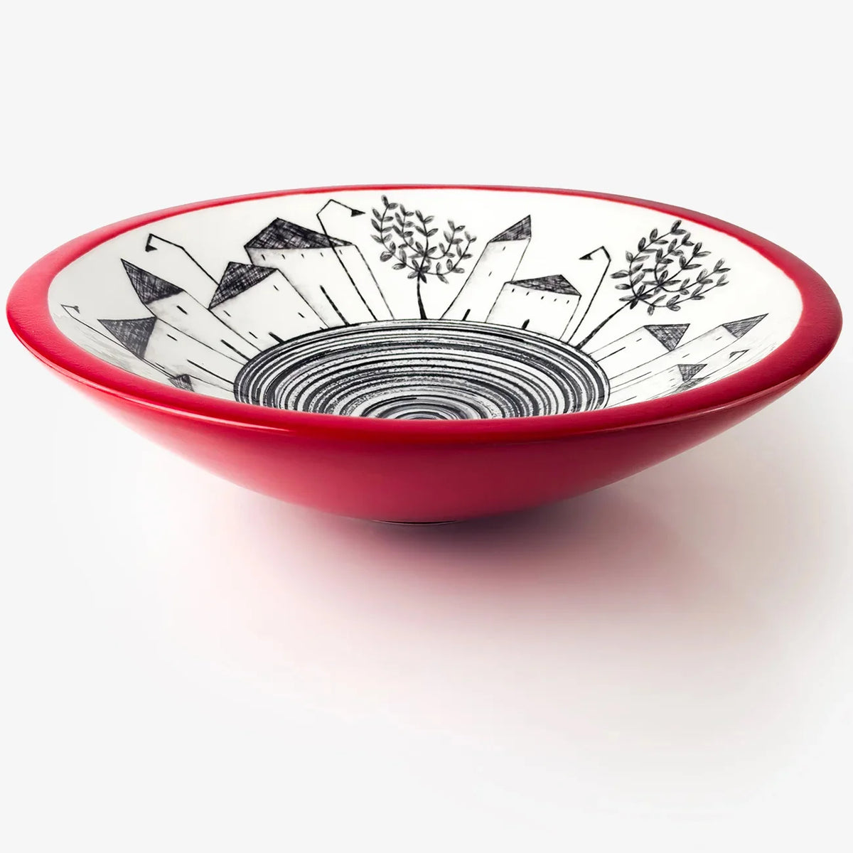 Hand-Painted Ceramic Italian Village Centerpiece Bowls