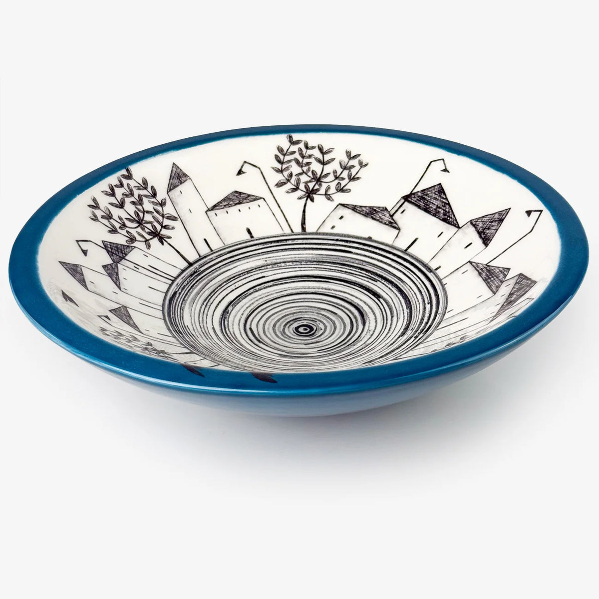 Hand-Painted Ceramic Italian Village Centerpiece Bowls