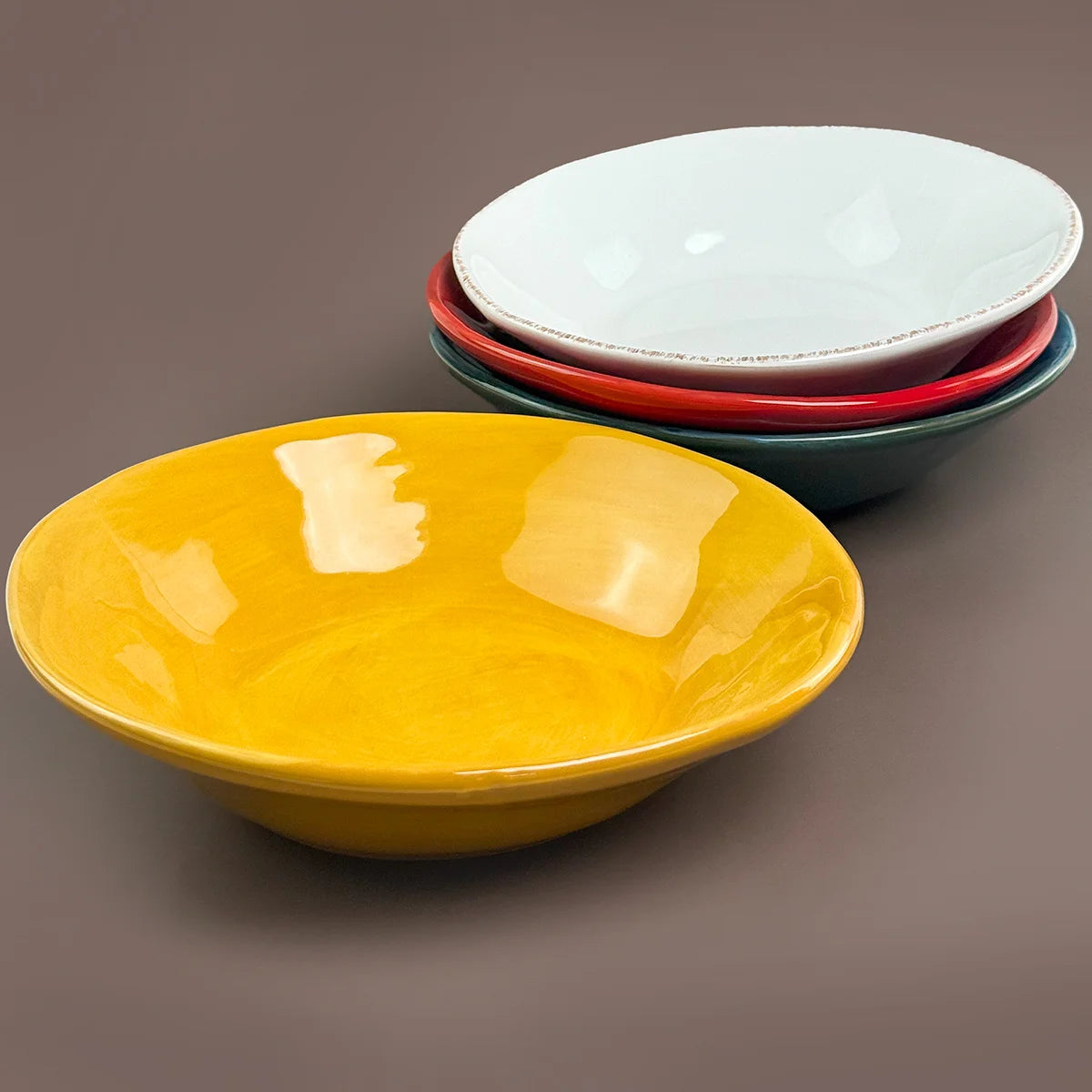 Set of two Tuscan ceramic pasta bowls by My Italian Decor, featuring rustic Italian design and vibrant glaze.