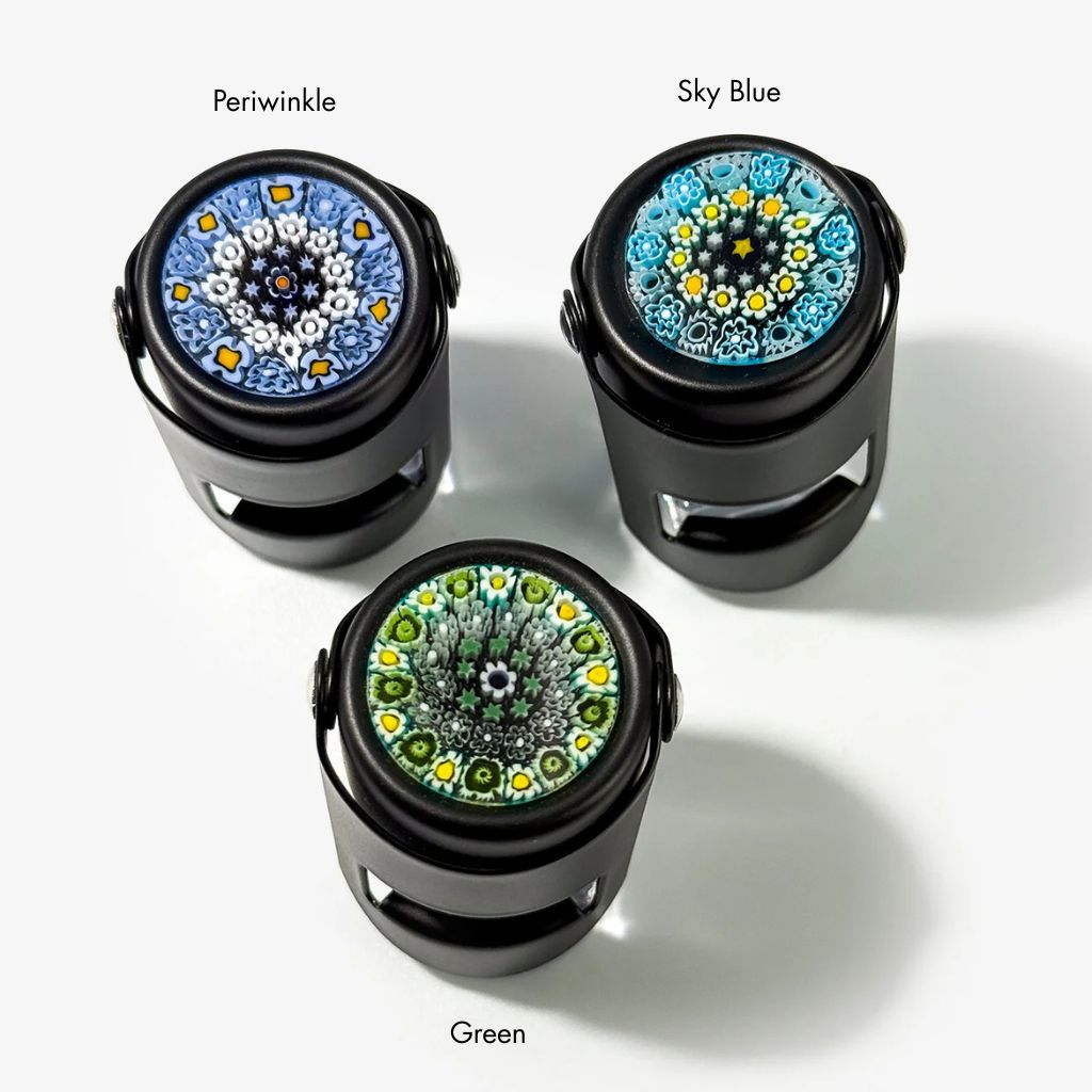 Black Matte Millefiori Champagne Stoppers, Made in Italy
