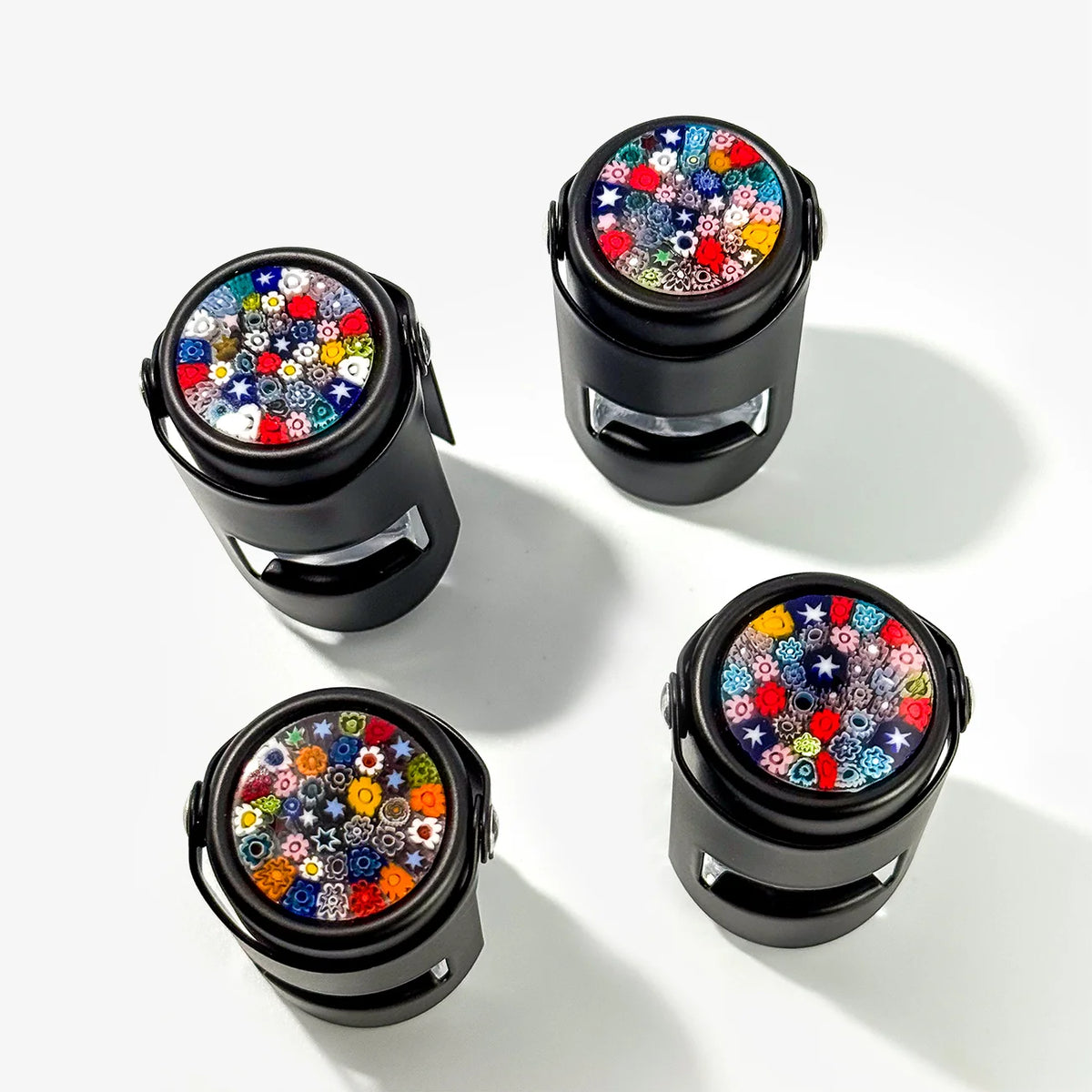 Black Matte Millefiori Champagne Stoppers, Made in Italy