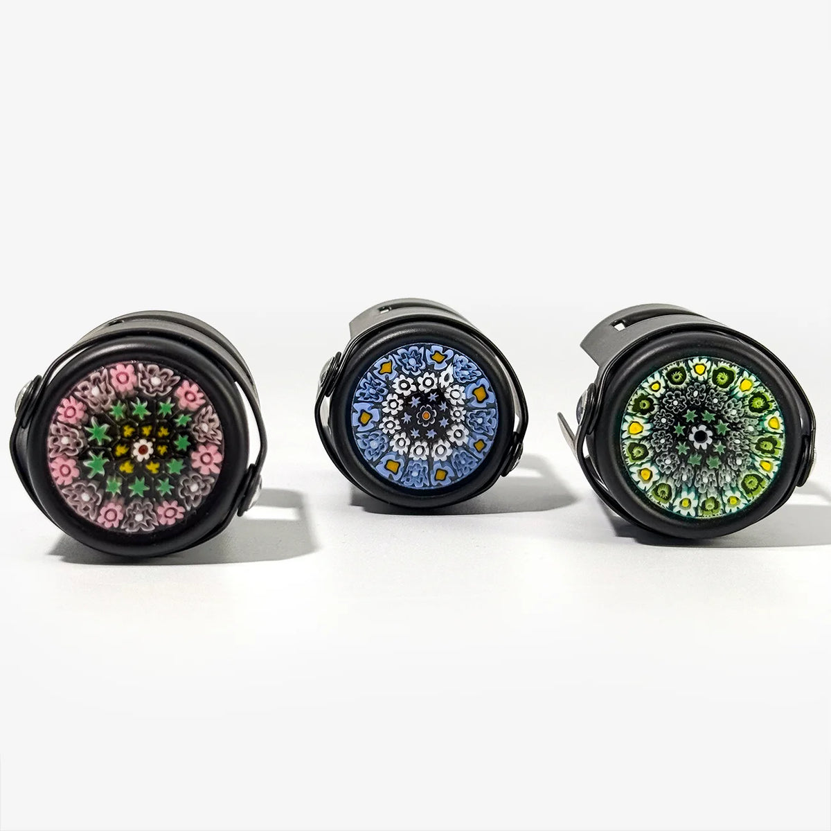 Black Matte Millefiori Champagne Stoppers, Made in Italy