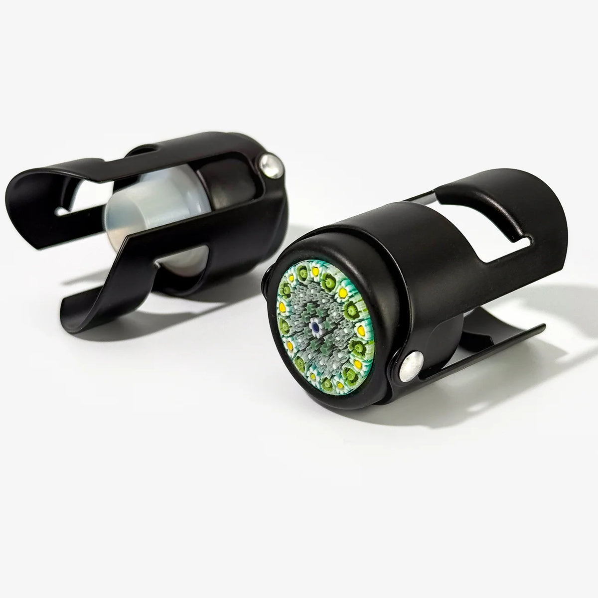 Black Matte Millefiori Champagne Stoppers, Made in Italy