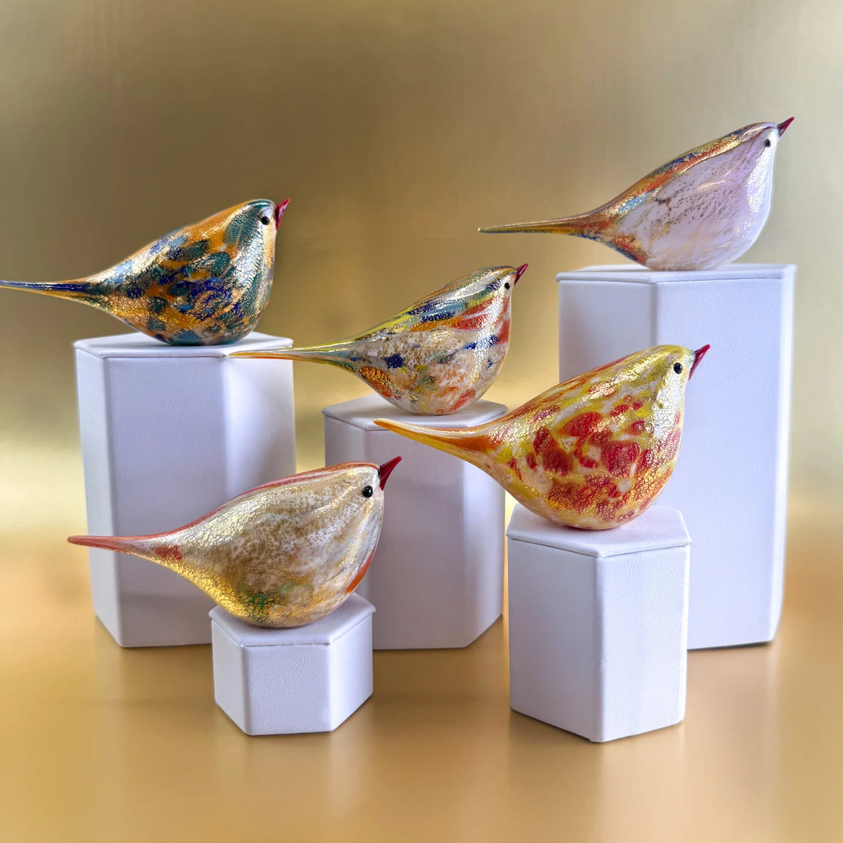 Orange Murano glass Chirpie bird figurine by Nico, handcrafted decorative bird sculpture from MyItalianDecor.