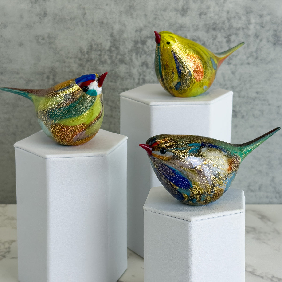 Murano Glass Hand Blown Multicolor Chirpie Bird - Giuseppe