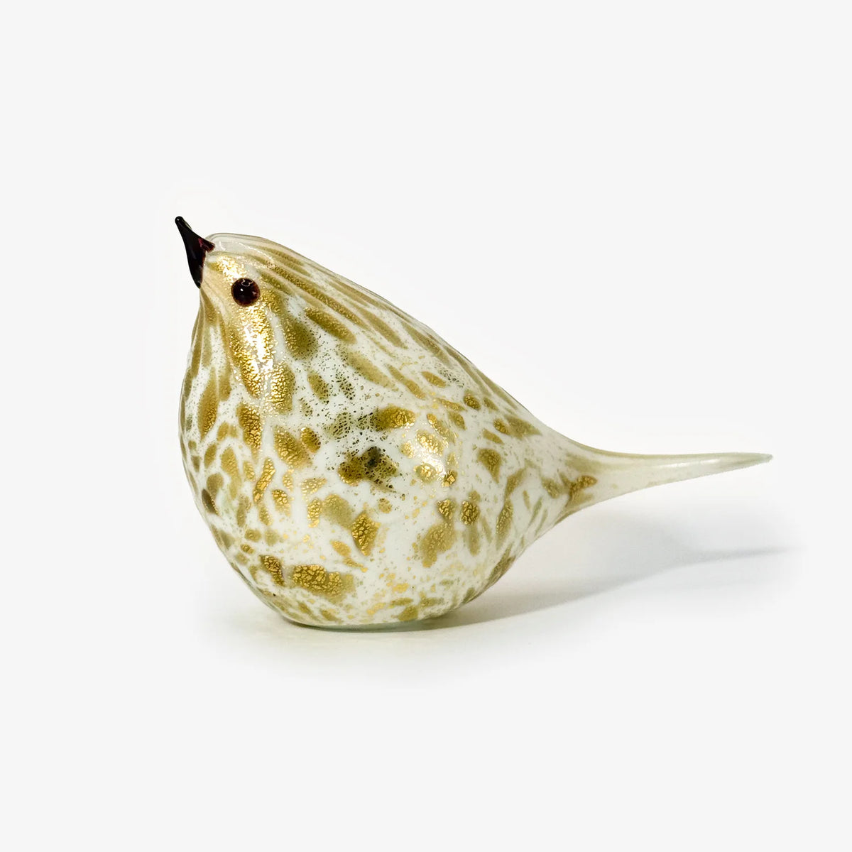 Murano Blown Glass Chirpie Bird, Nando, Black and White, Made in Italy