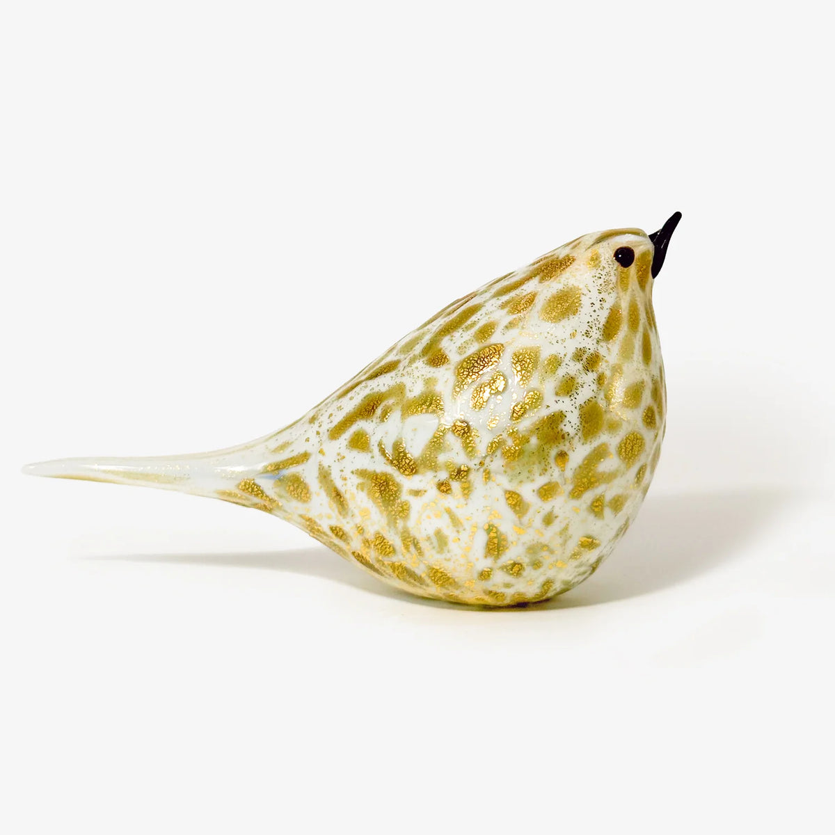 Murano Blown Glass Chirpie Bird, Nando, Black and White, Made in Italy