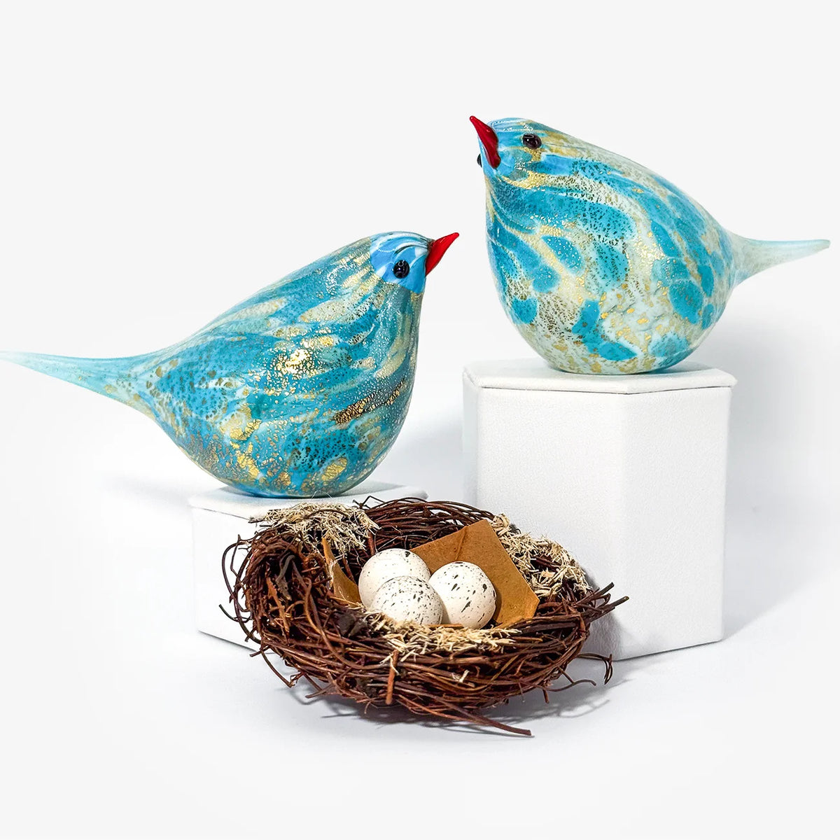 Murano Glass Catarina Chirpie Bird, Handblown Glass, Teal, Made in Italy