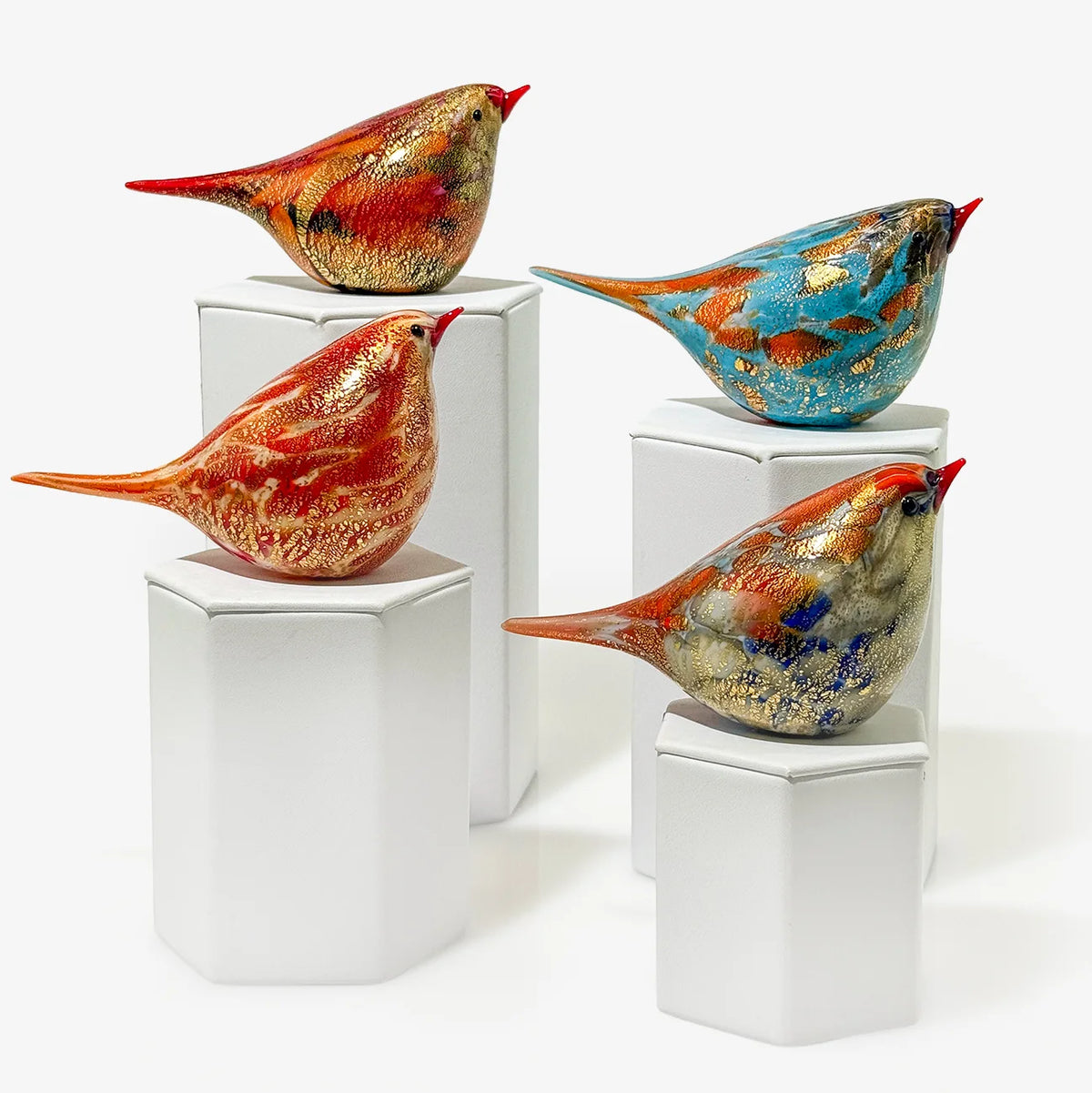 Murano Glass Handblown Chirpie Bird, Orange/Teal - Rocco