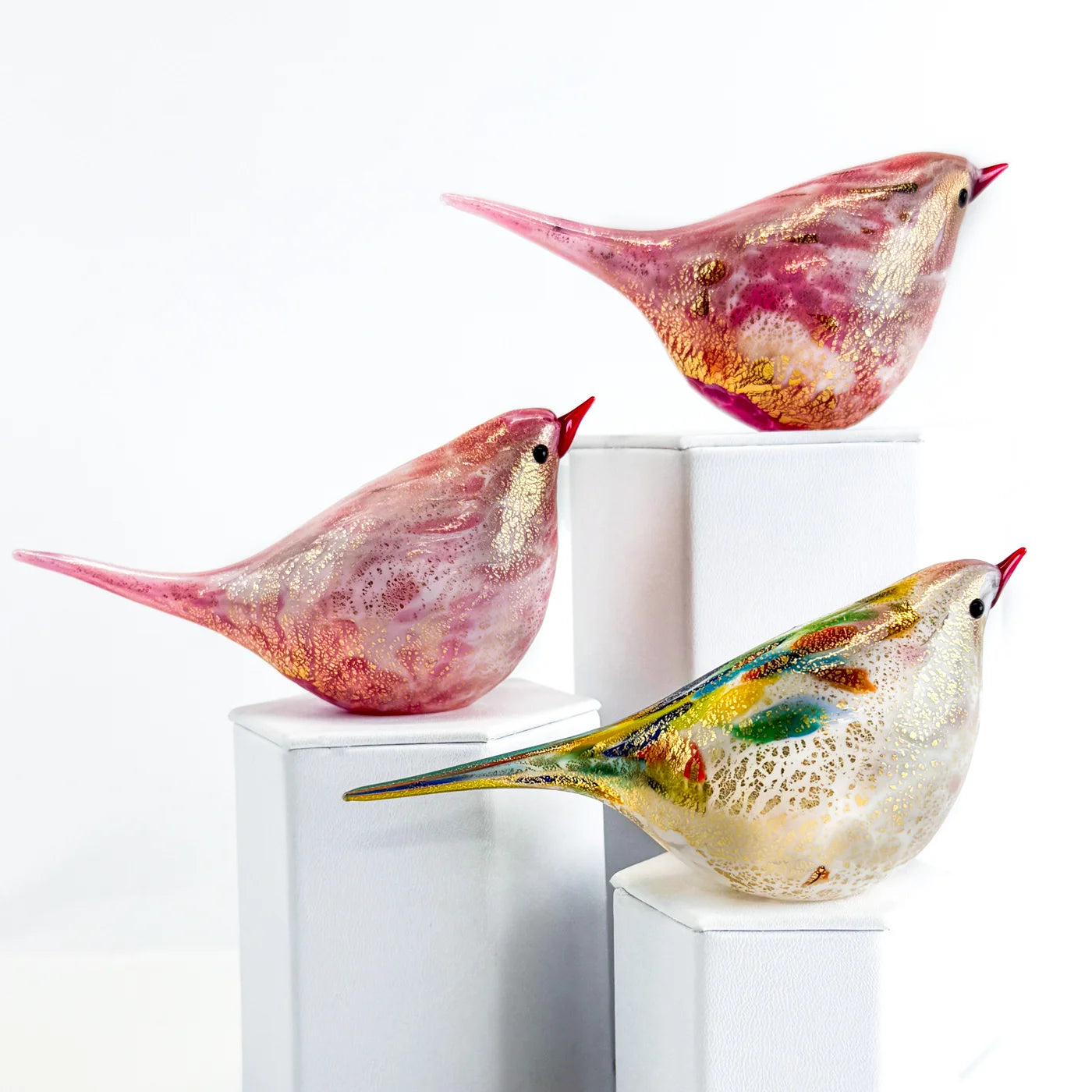 Murano Glass Handblown Italian Chirpie Bird, Pink, Made in Italy - My Italian Decor