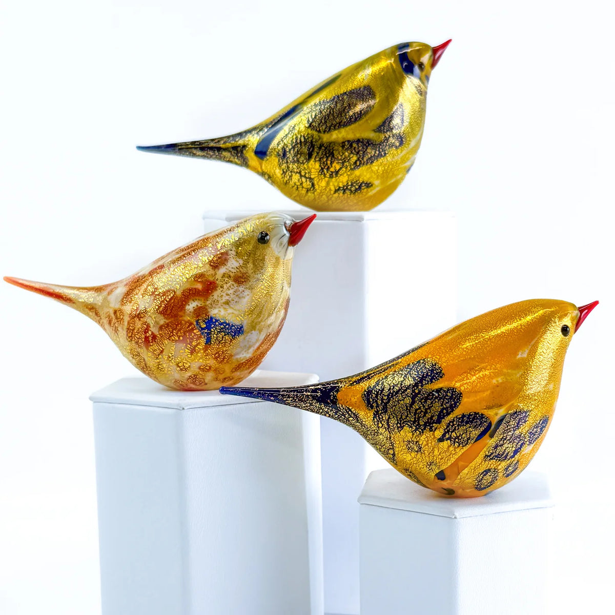 Murano Blown Glass Josie Chirpie Bird, Orange/Yellow, Made in Italy - My Italian Decor