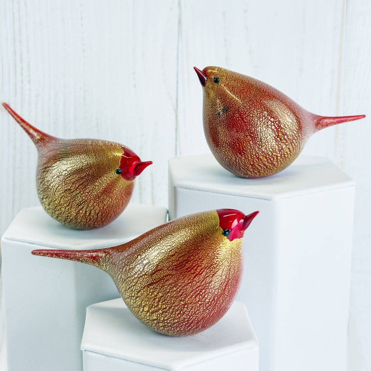 Murano Glass Red Bird Figurine, Luigiana Chirpie, Made in Italy