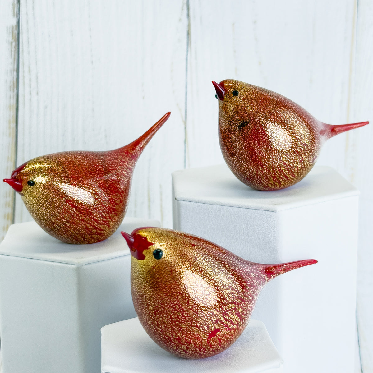 Murano Glass Red Bird Figurine, Luigiana Chirpie, Made in Italy