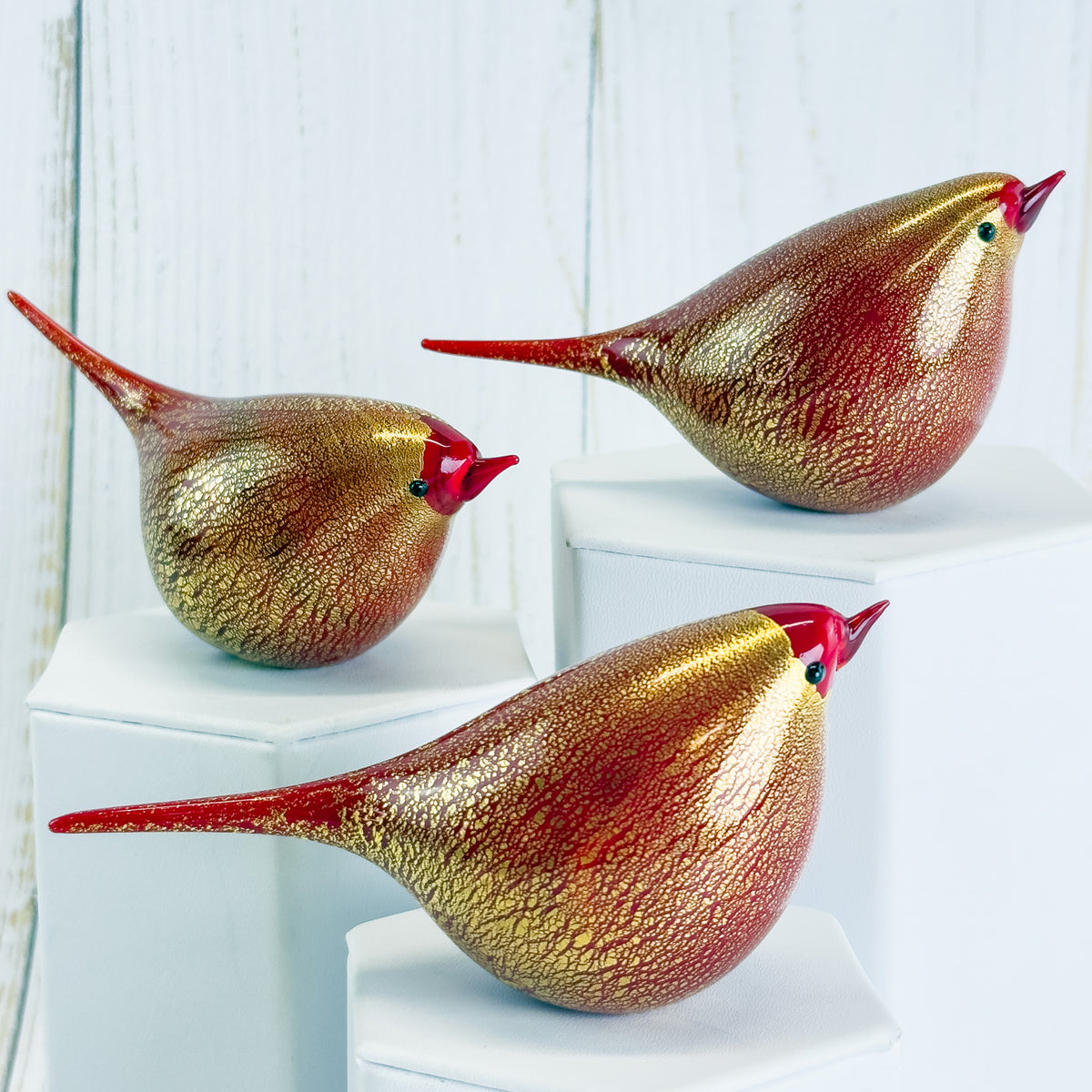 Murano Glass Red Bird Figurine, Luigiana Chirpie, Made in Italy