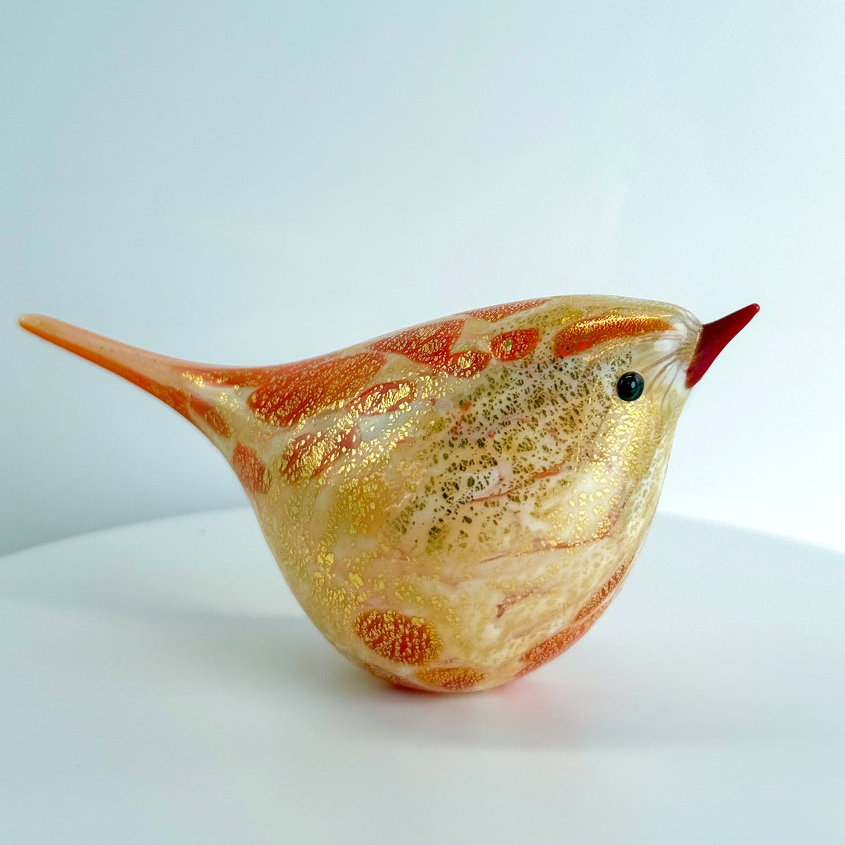 Murano Blown Glass Josie Chirpie Bird, Orange Figurine, Made in Italy
