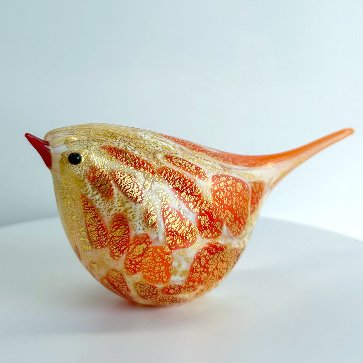 Murano Blown Glass Josie Chirpie Bird, Orange Figurine, Made in Italy