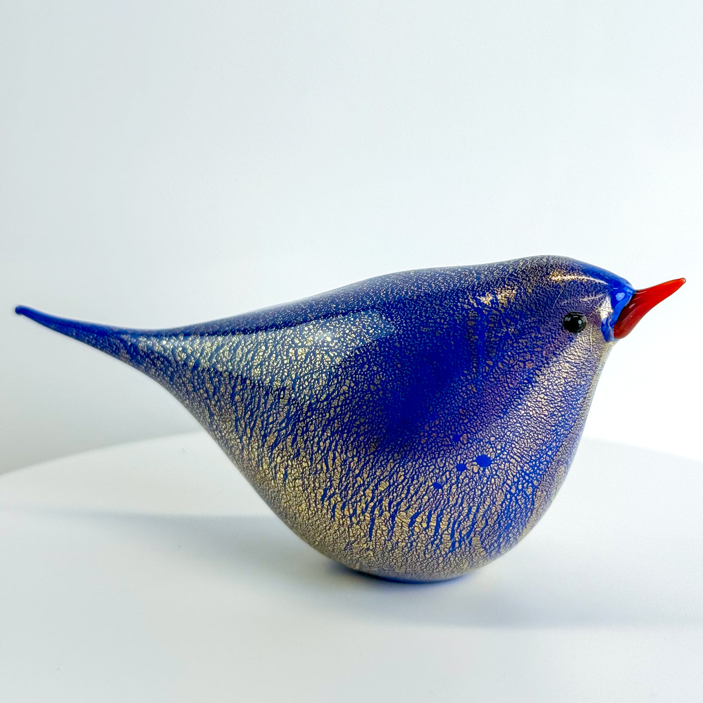 Murano Glass Blue Chirpie Bird, 24k gold, Maradona