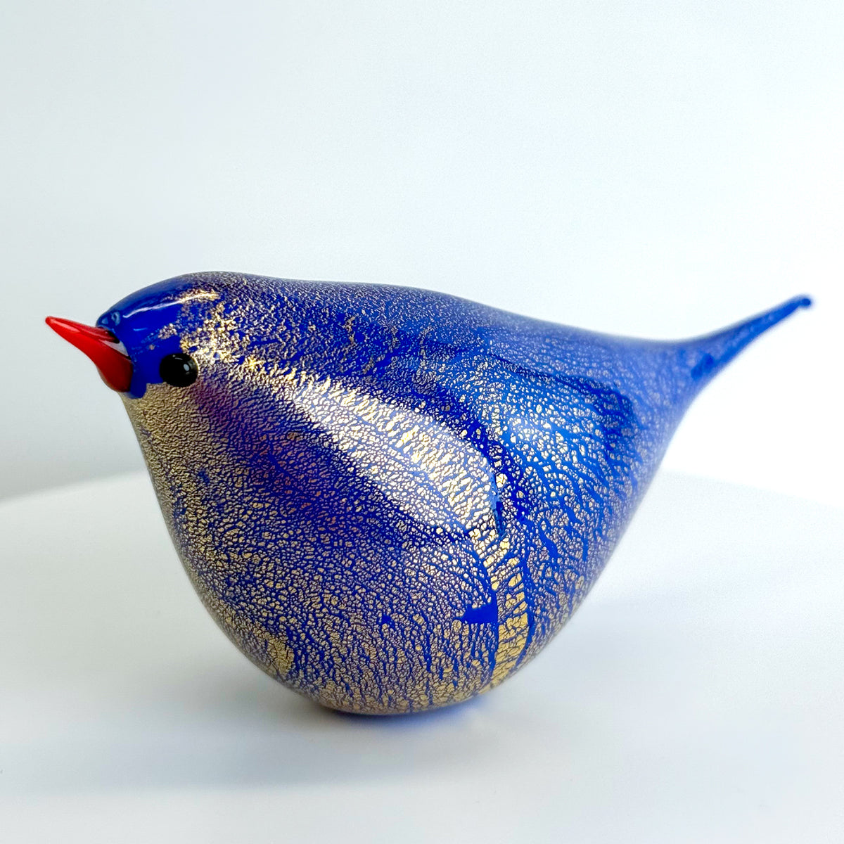 Murano Glass Blue Chirpie Bird, 24k gold, Maradona