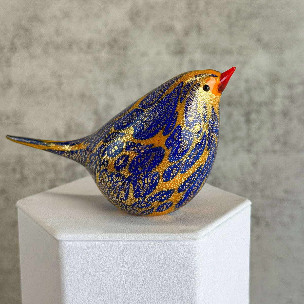 Murano Glass Handblown Chirpie Bird, Orange/Cobalt - Rocco