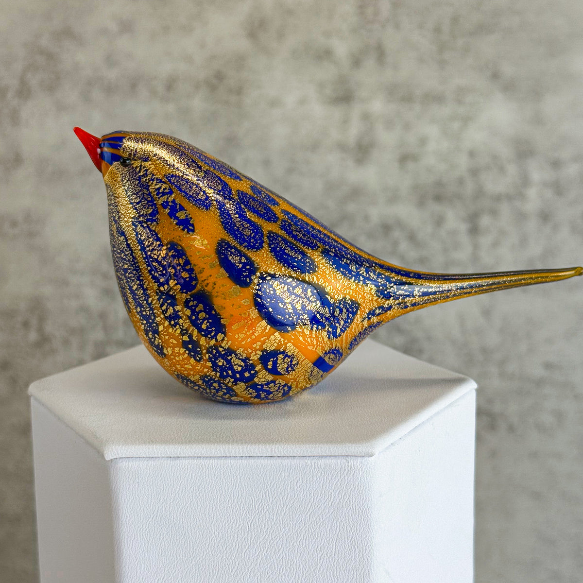 Murano Glass Handblown Chirpie Bird, Orange/Cobalt - Rocco