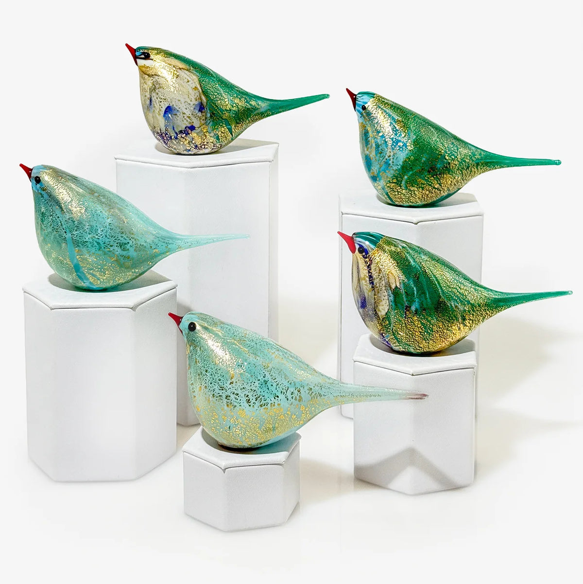 Murano Blown Glass Luca Blue & Green Chirpie Bird Figurine
