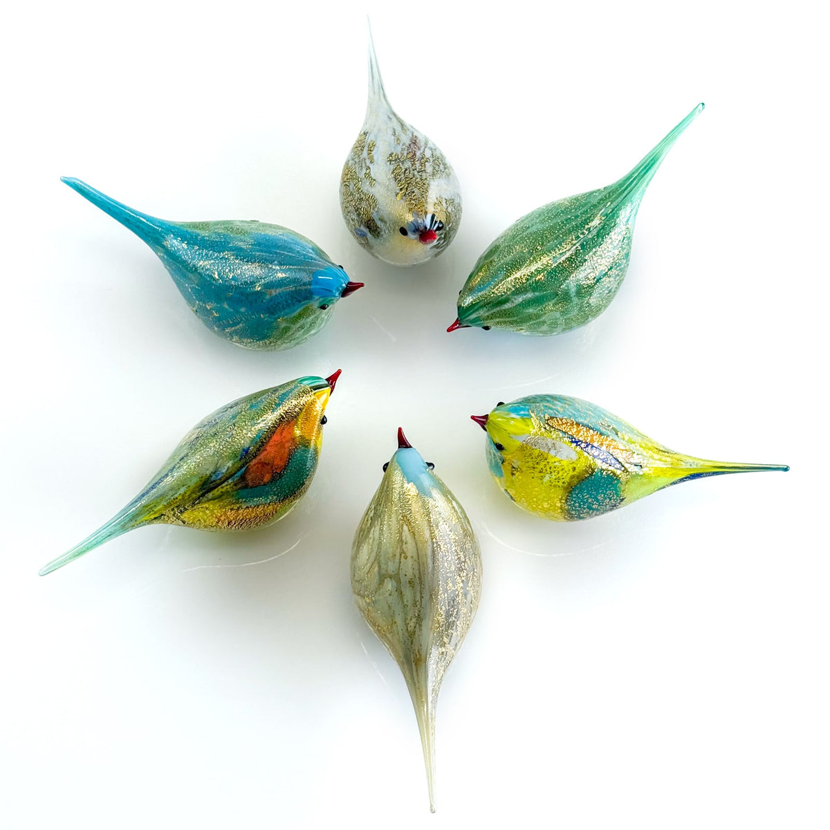 Murano Blown Glass Luca Blue & Green Chirpie Bird Figurine