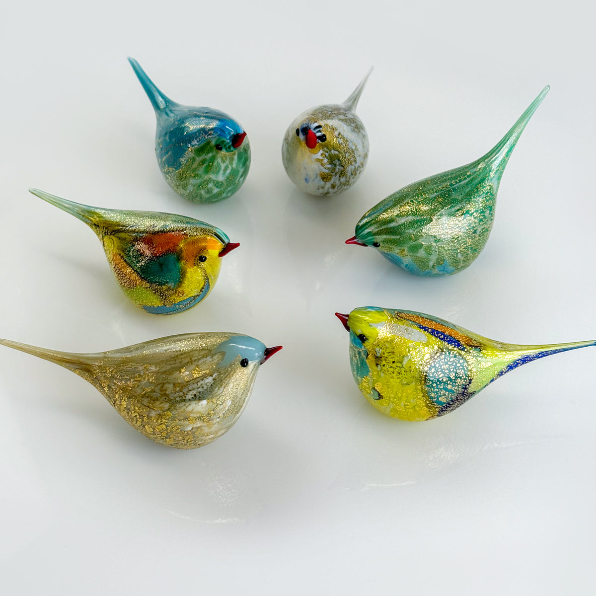 Murano Blown Glass Luca Blue & Green Chirpie Bird Figurine