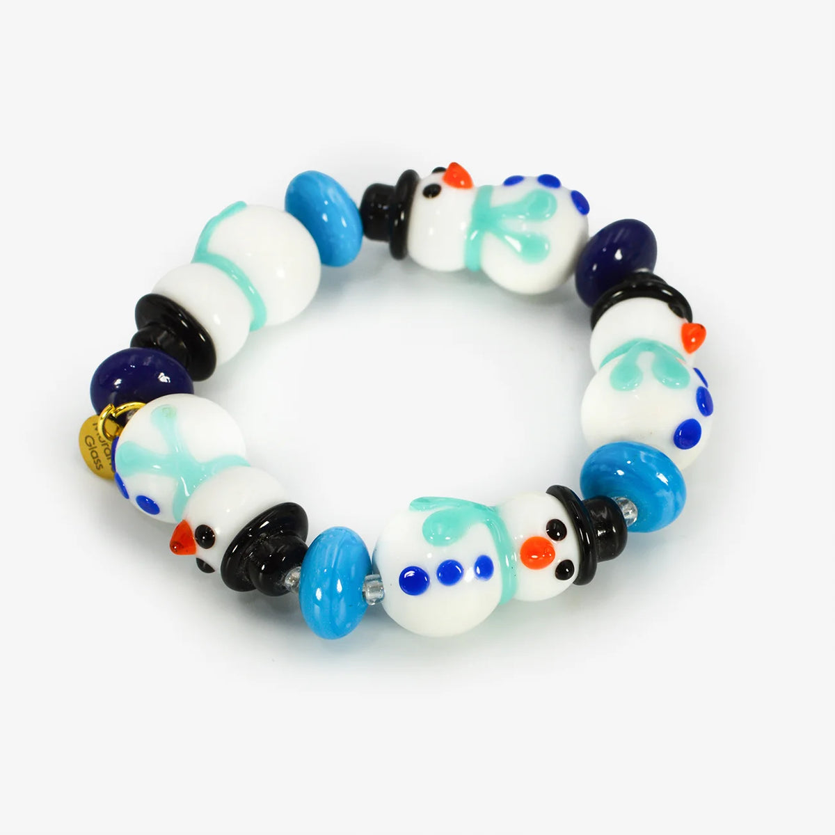 Festive Christmas bead bracelet by Crazy 4 Glass featuring Murano glass beads with holiday-themed colors and designs.