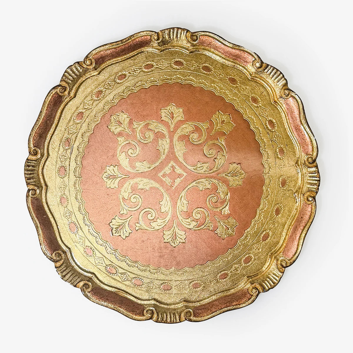 Florentine Carved Gilded Wood Circle Tray, Made in Italy