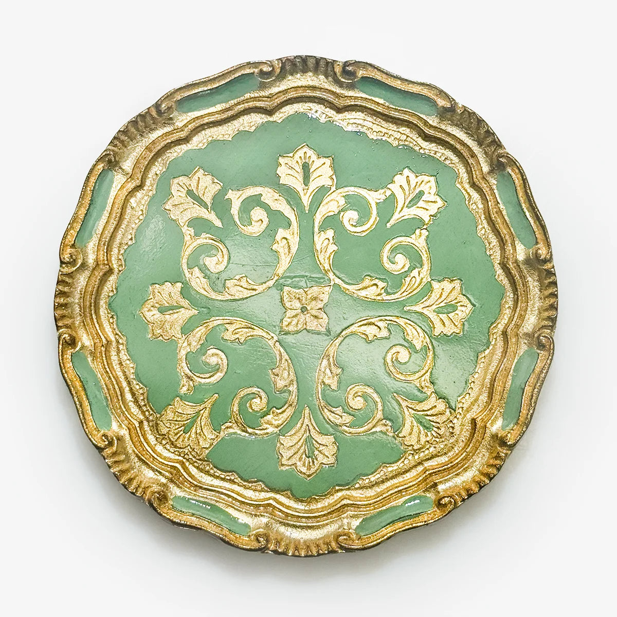 Florentine Carved Gilded Wood Circle Tray, Made in Italy
