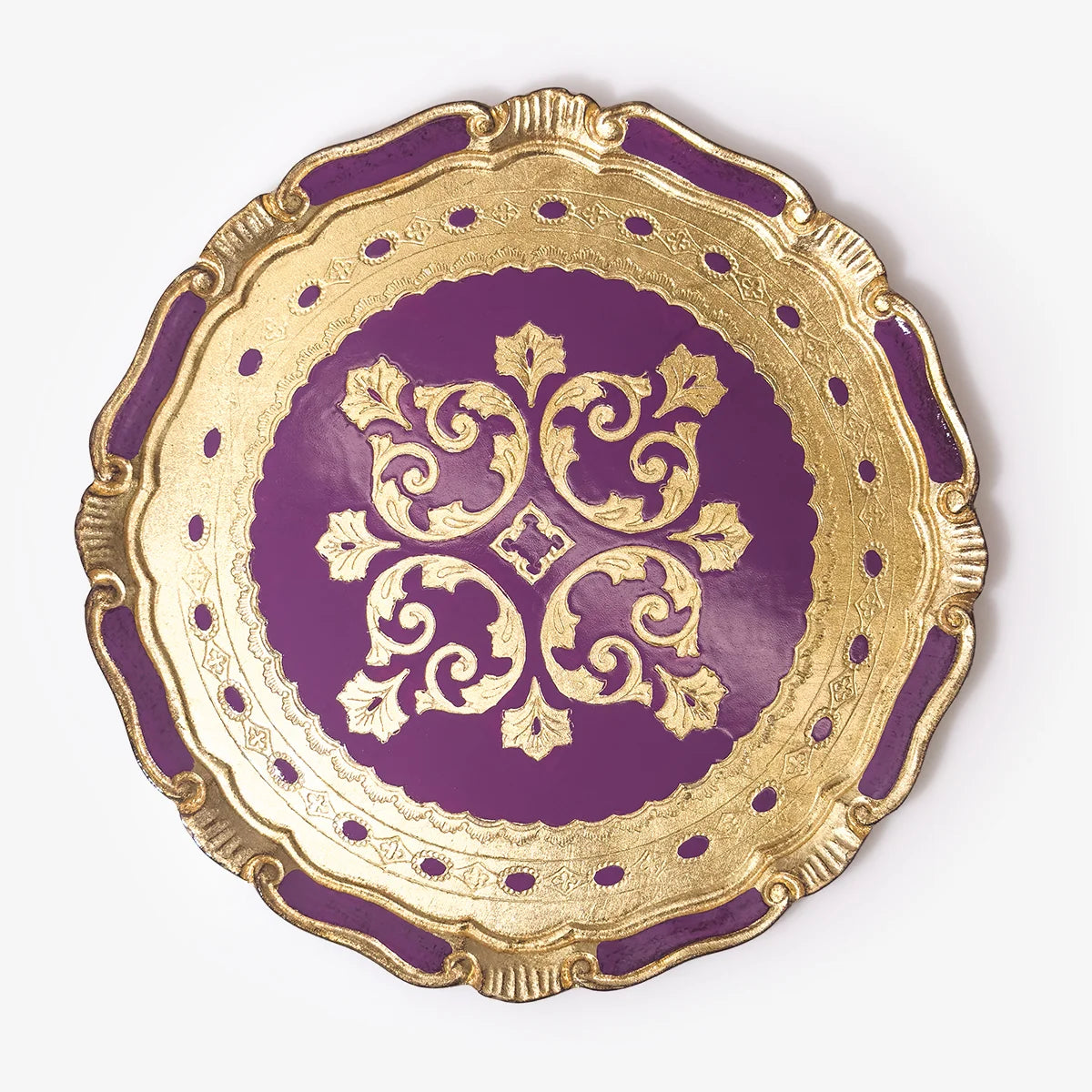 Florentine Carved Gilded Wood Circle Tray, Made in Italy