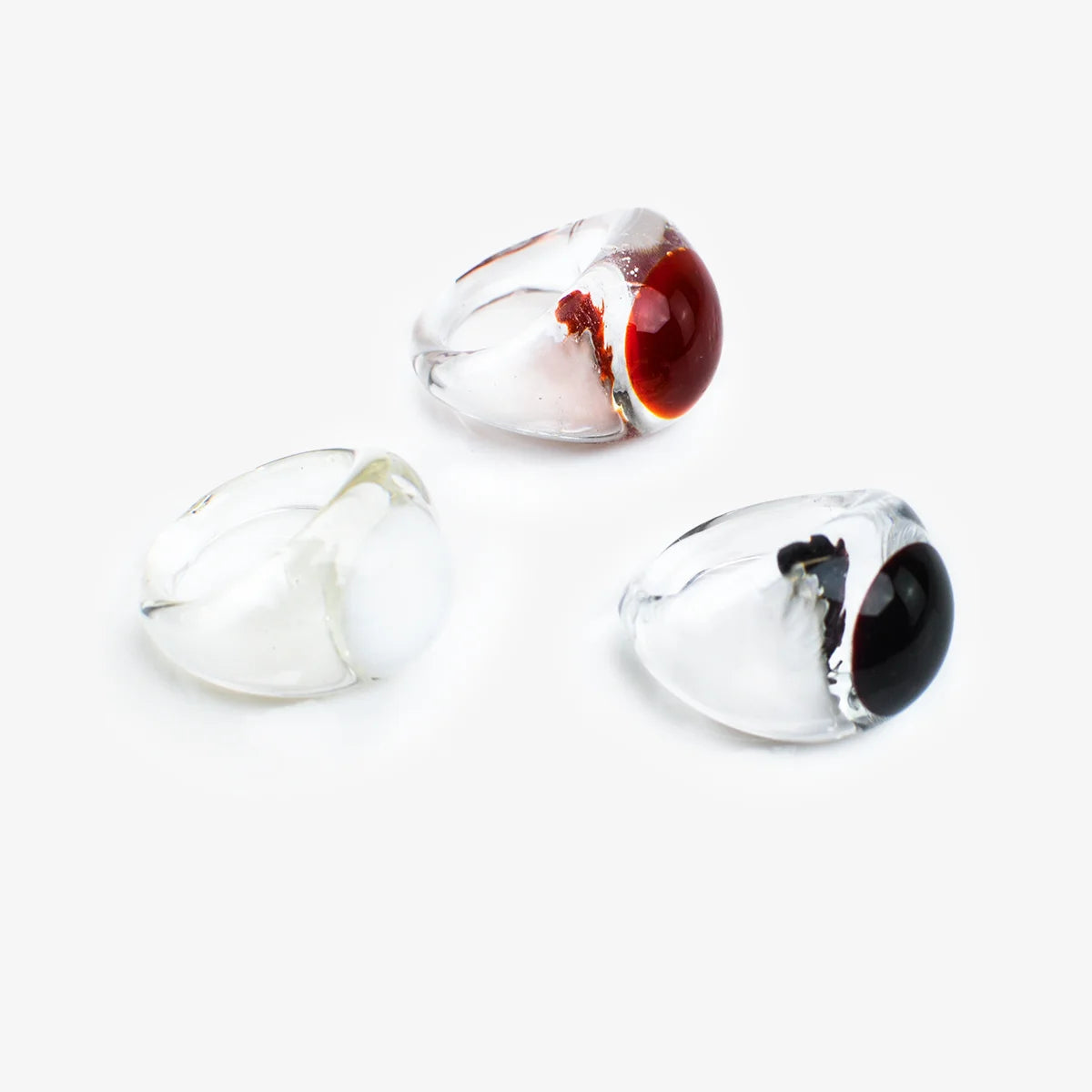 Clear Murano Glass Ring with Circle - Black, Red, or White