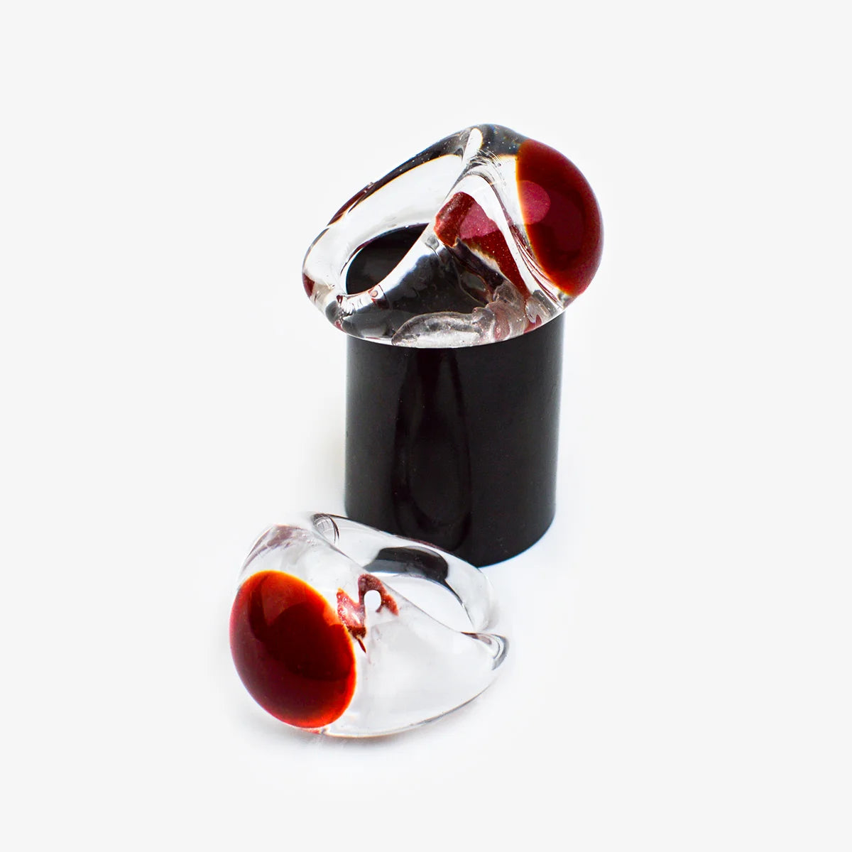 Clear Murano Glass Ring with Circle - Black, Red, or White