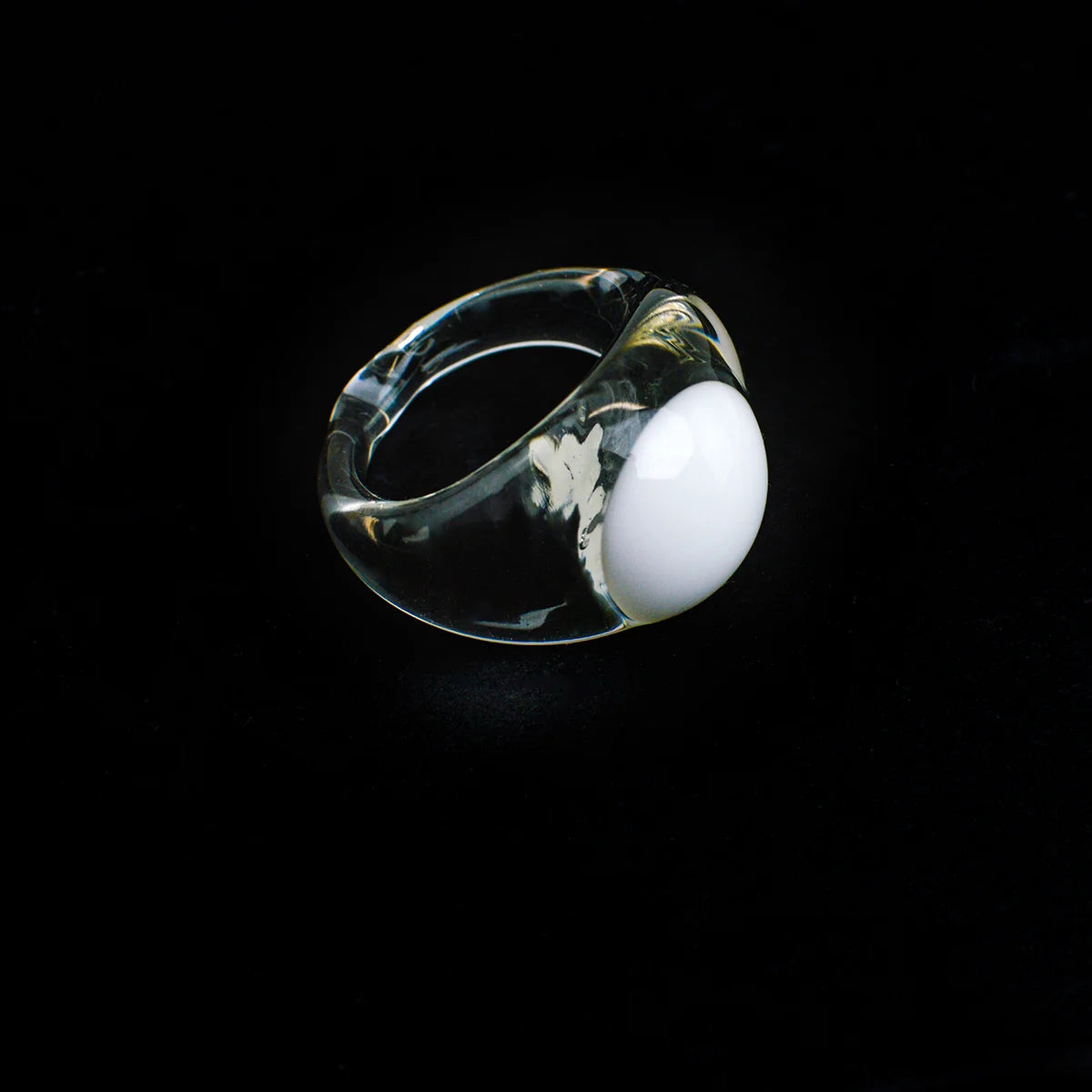 Clear Murano Glass Ring with Circle - Black, Red, or White