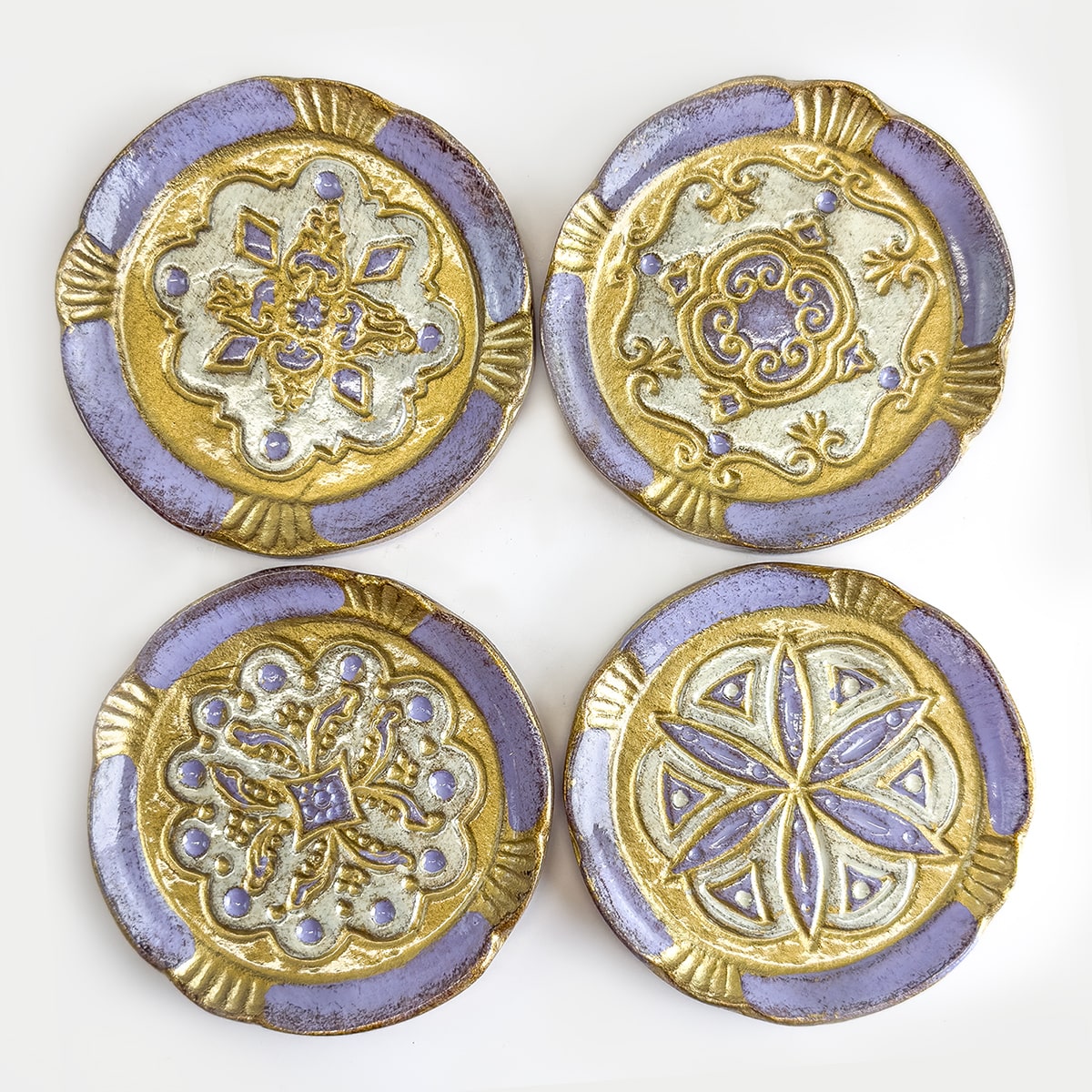 Set of four Florentine wood coasters from My Italian Decor, decorative trays with intricate Italian-inspired designs.