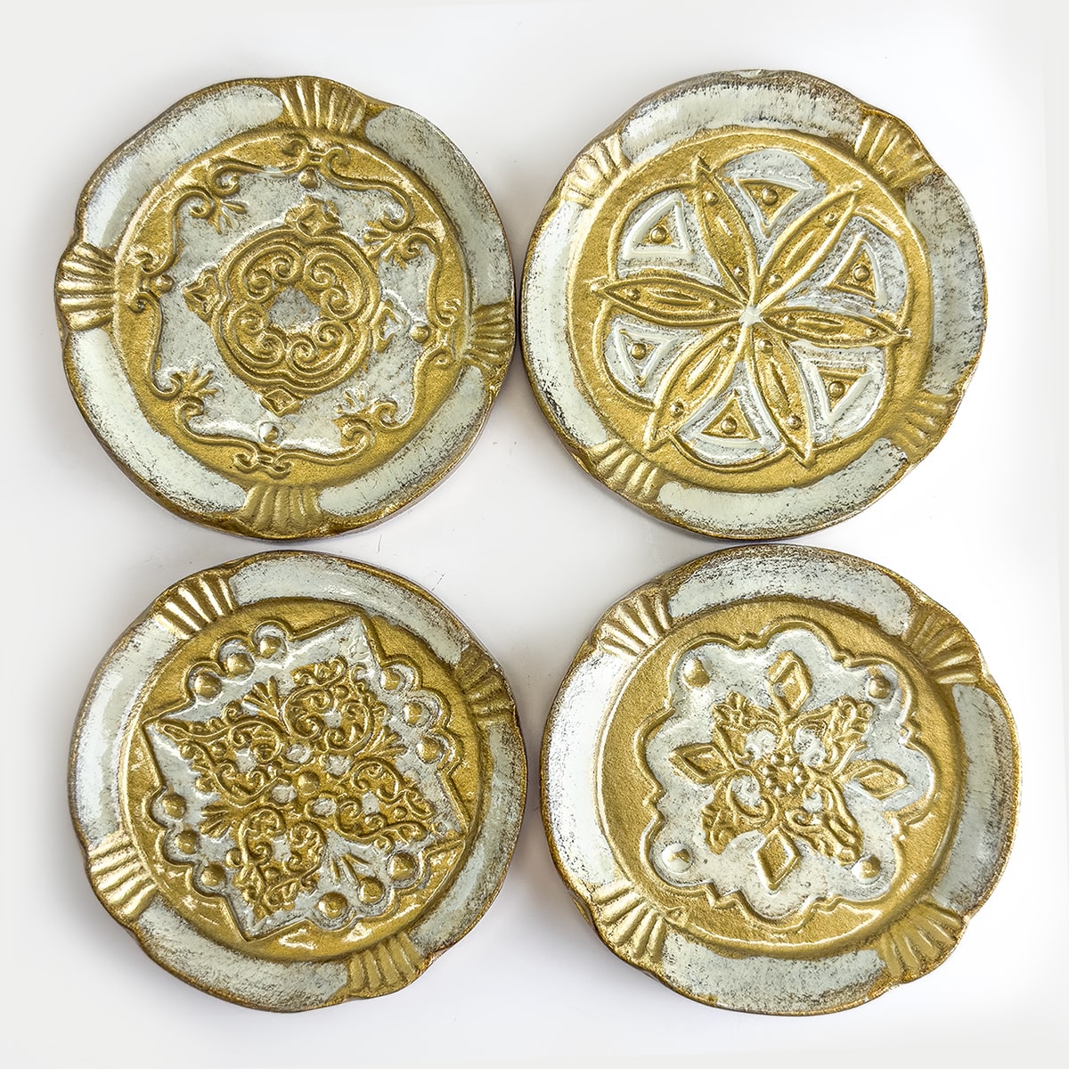 Set of four Florentine wood coasters from My Italian Decor, decorative trays with intricate Italian-inspired designs.